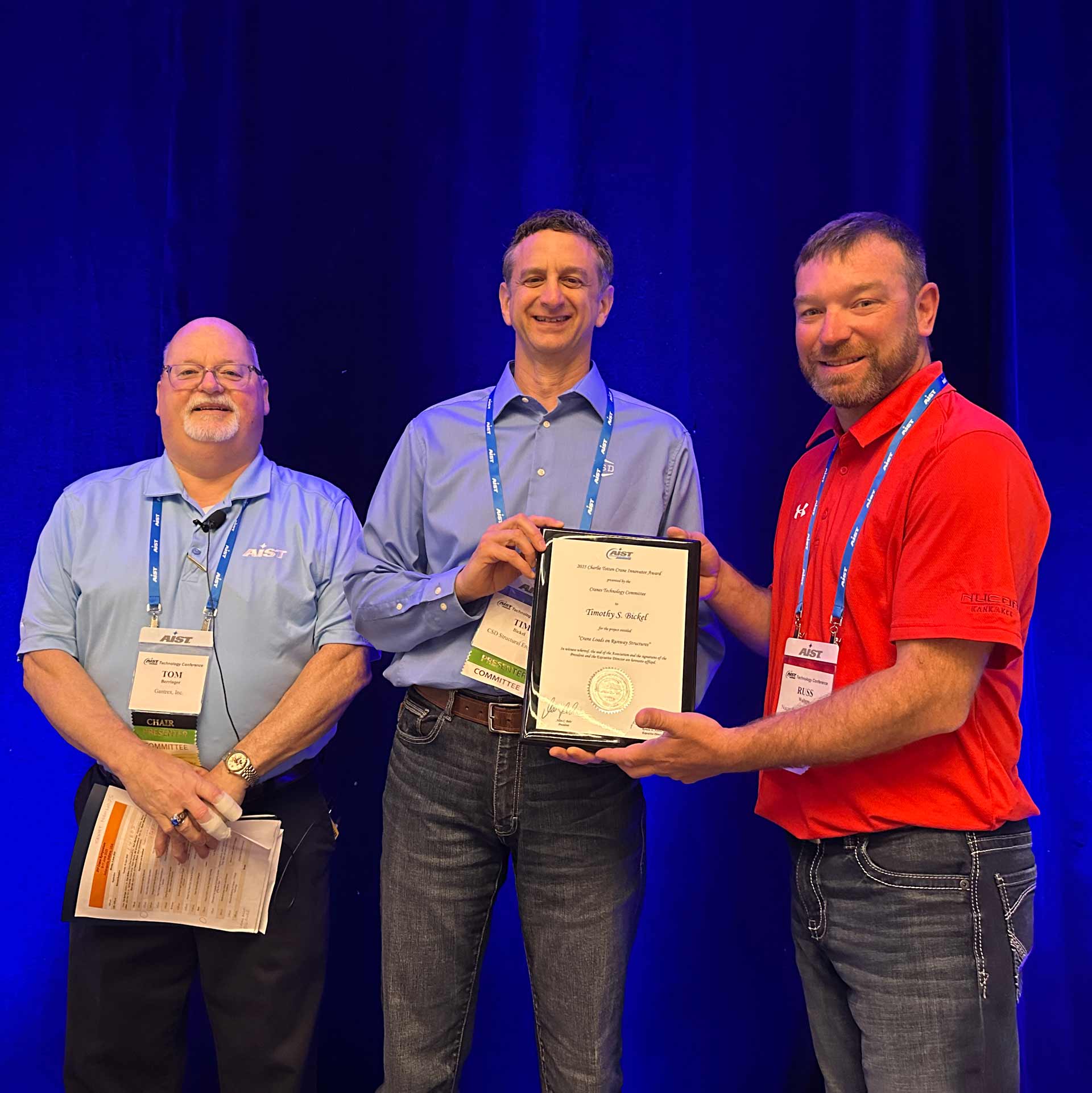 CSD Expert Tim Bickel receives the 2025 Charlie Totten Crane Innovator Award